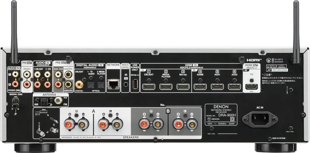 Denon - DRA-900H - AV Receiver met 2.2 Kanalen, 175 Watt per Kanaal, HEOS® Built-In en Bluetooth - Zilver