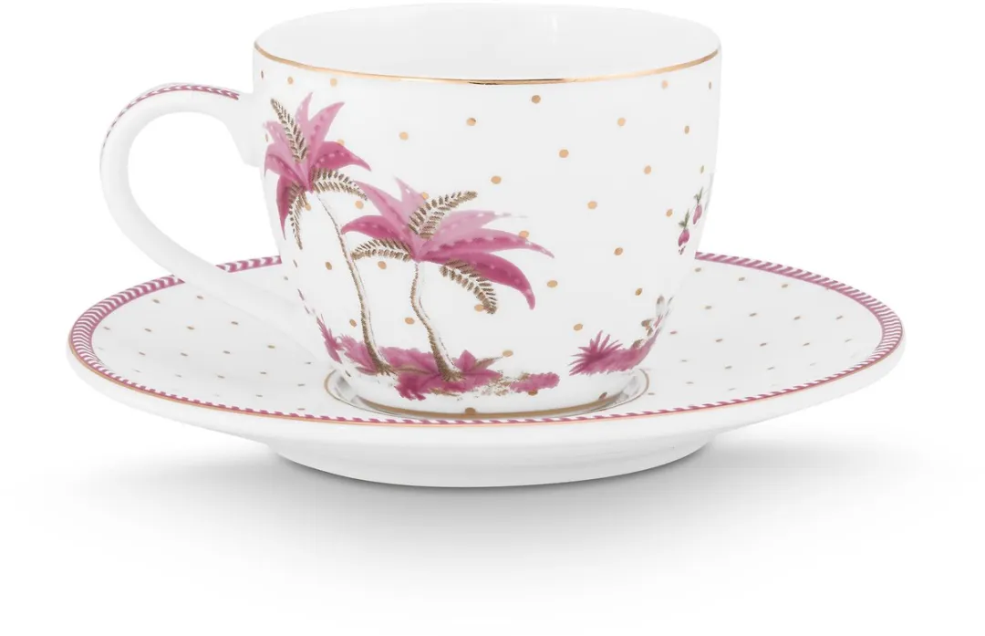 Pip Studio Jolie Dots Espresso Kop & Schotel - 120ml - Roze - 2 Stuks