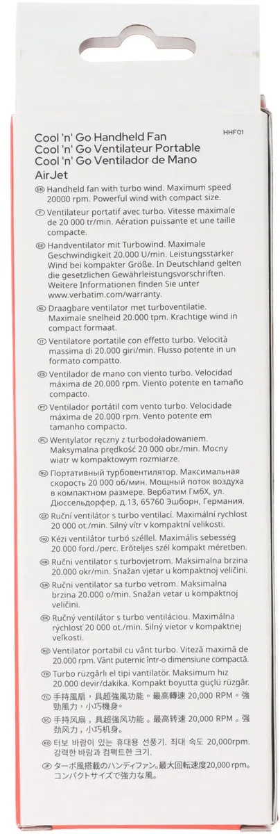 Verbatim Cool'n'Go AirJet Handventilator - Wit/Zilver - afbeelding 3 van 6