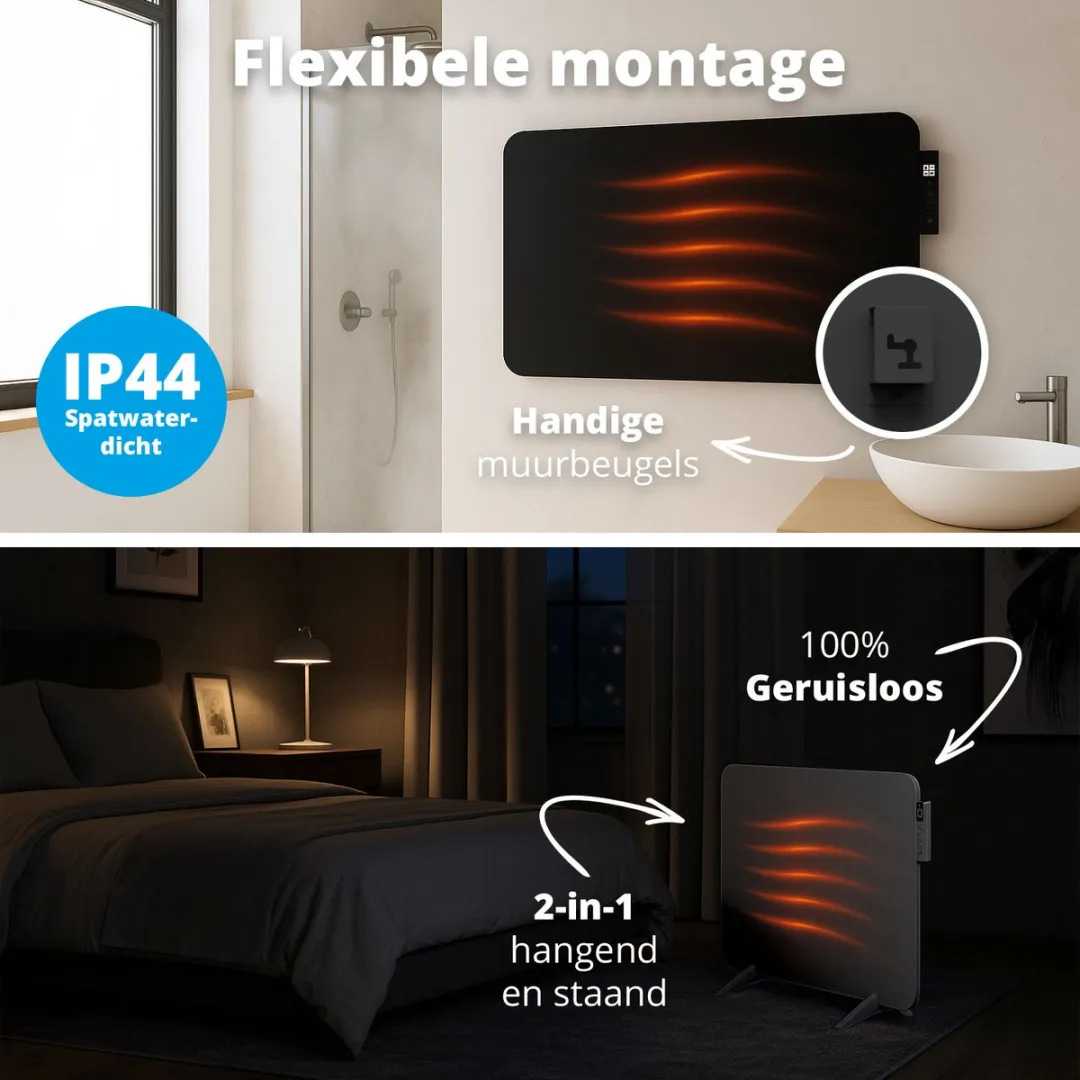 FlinQ Slimme Infrarood Verwarmingspaneel 450W - Zwart