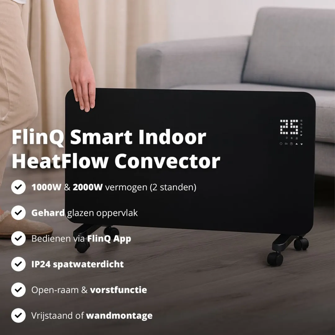 FlinQ HeatFlow Smart Convectorkachel 2000W - Zwart