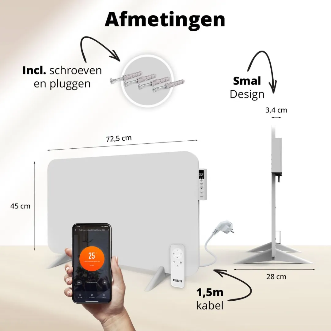 FlinQ Slimme Infrarood Verwarmingspaneel 450W - Wit