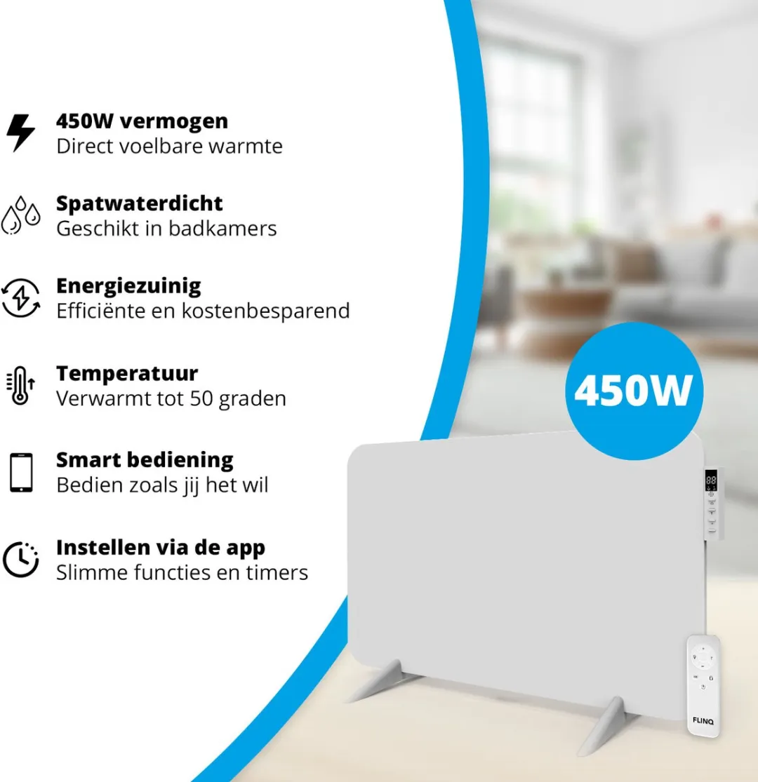 FlinQ Slimme Infrarood Verwarmingspaneel 450W - Wit