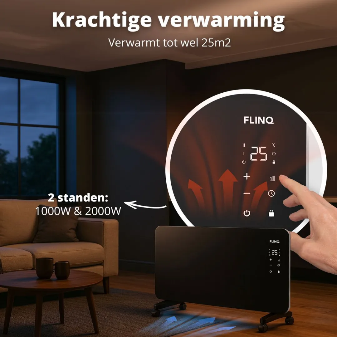 FlinQ Smart Convectorkachel 2000W - Zwart