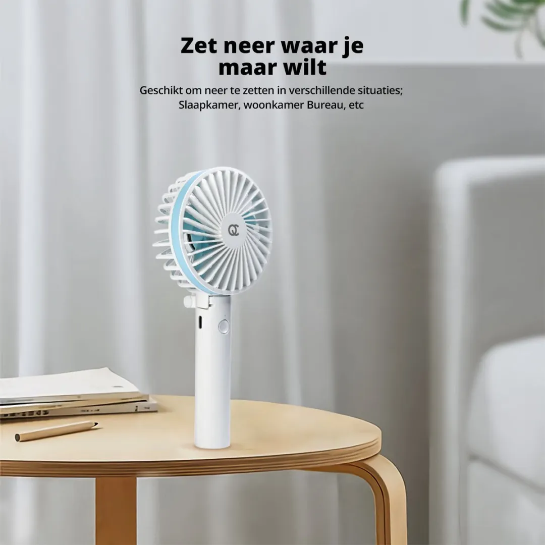FlinQ Handventilator Mini Fan Oplaadbaar 5W - Wit/Blauw - afbeelding 6 van 6