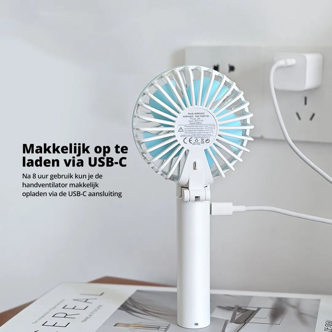FlinQ Handventilator Mini Fan Oplaadbaar 5W - Wit/Blauw