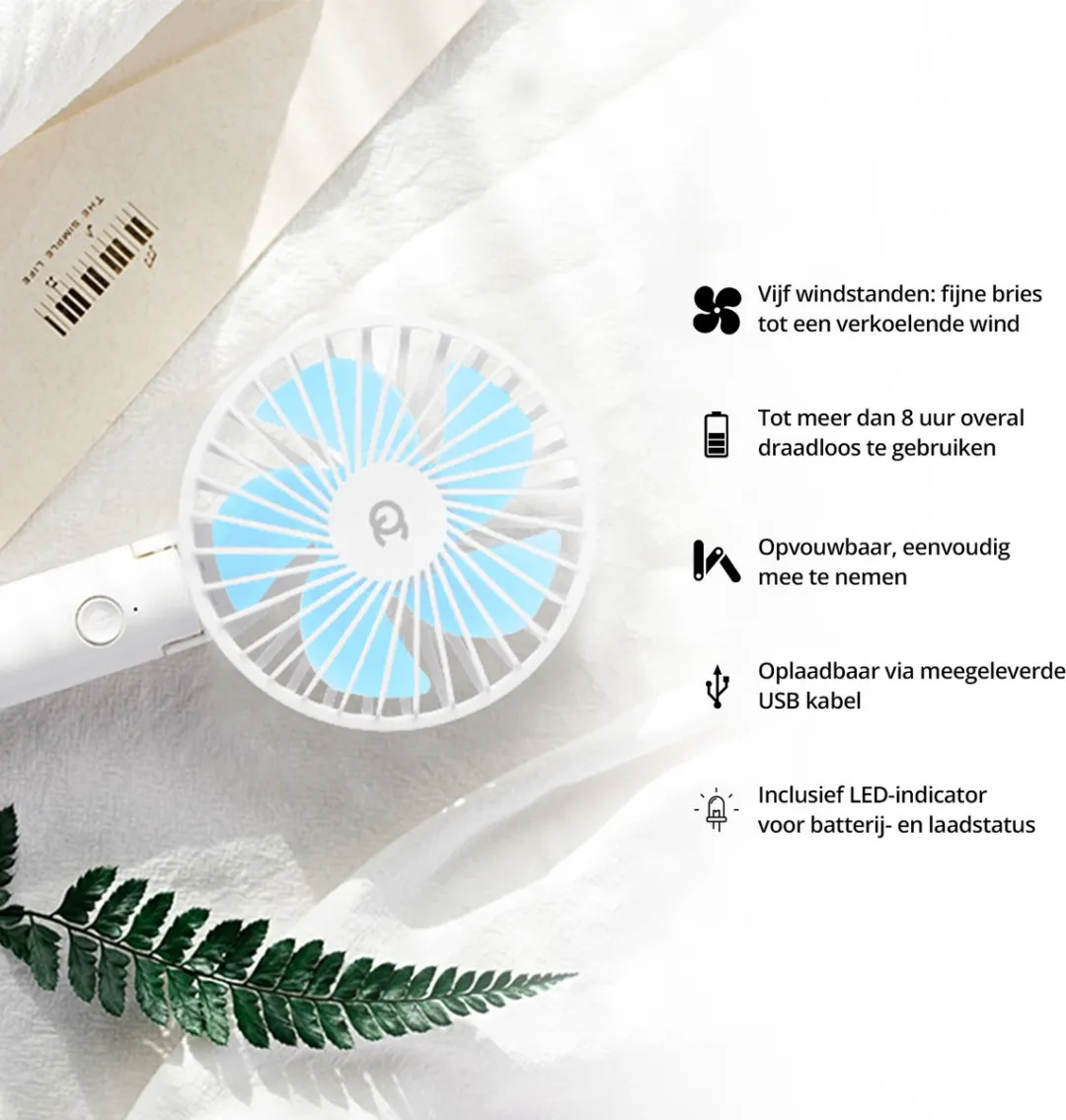 FlinQ Handventilator Mini Fan Oplaadbaar 5W - Wit/Blauw