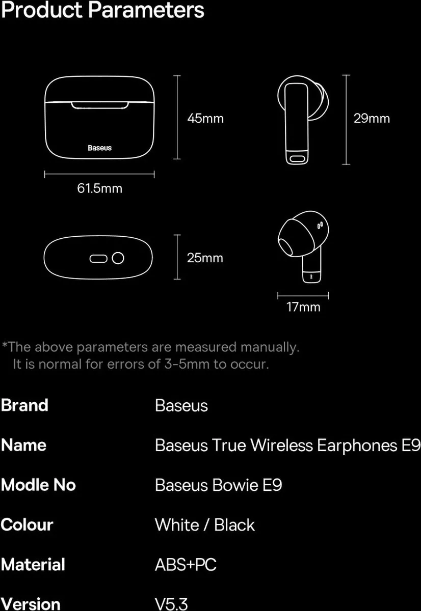 Baseus Bowie E9 Oordopjes Noise Cancelling - Wit