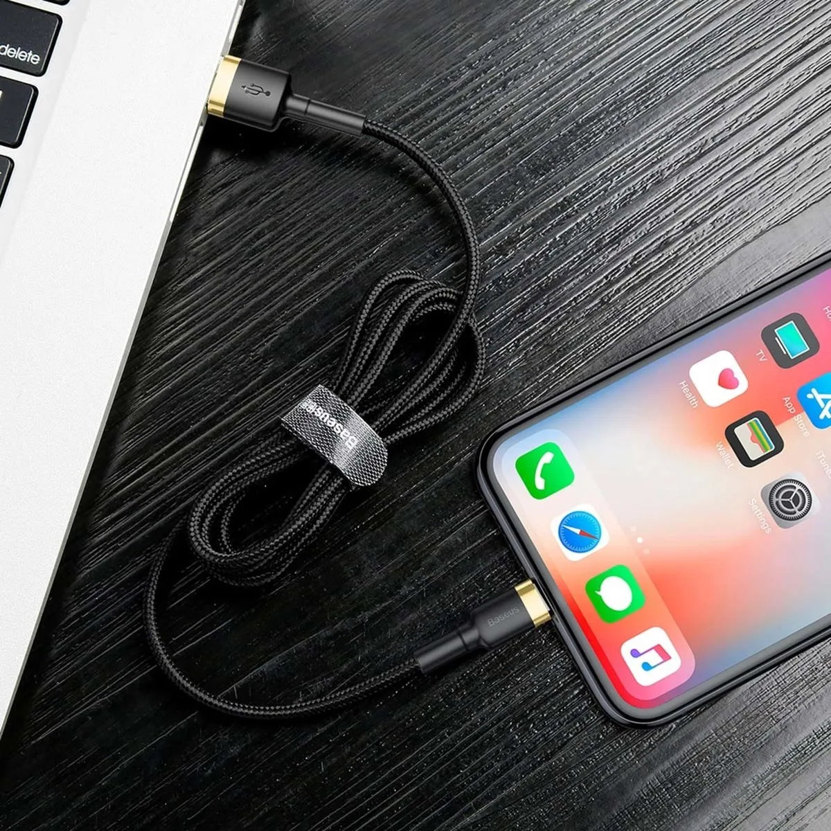 Baseus Cafule USB naar Lightning 1M - Nylon - Zwart/Goud