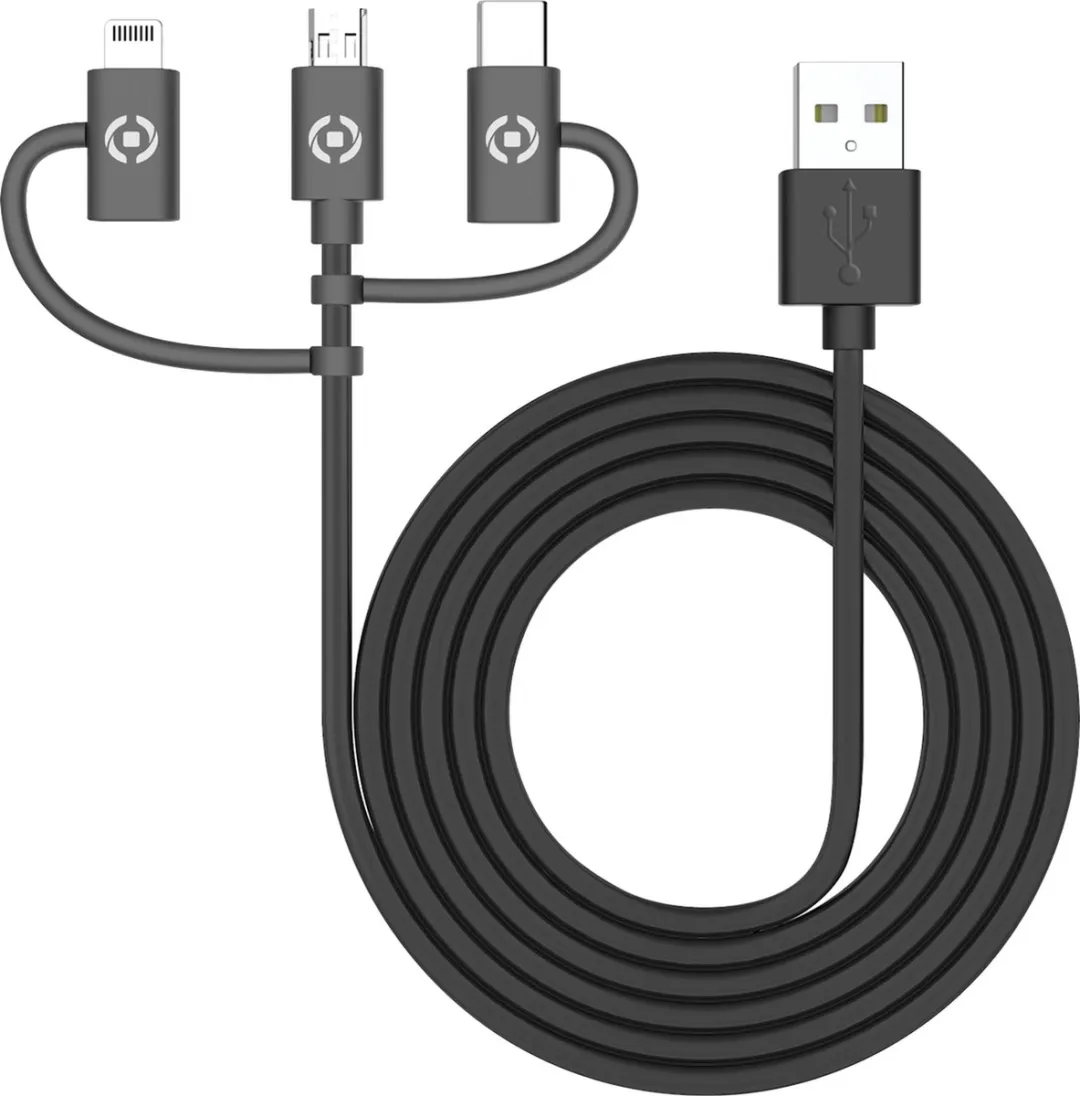Celly 3-in-1 Universele Kabel USB-A/Lightning/Micro-USB/USB-C 1m