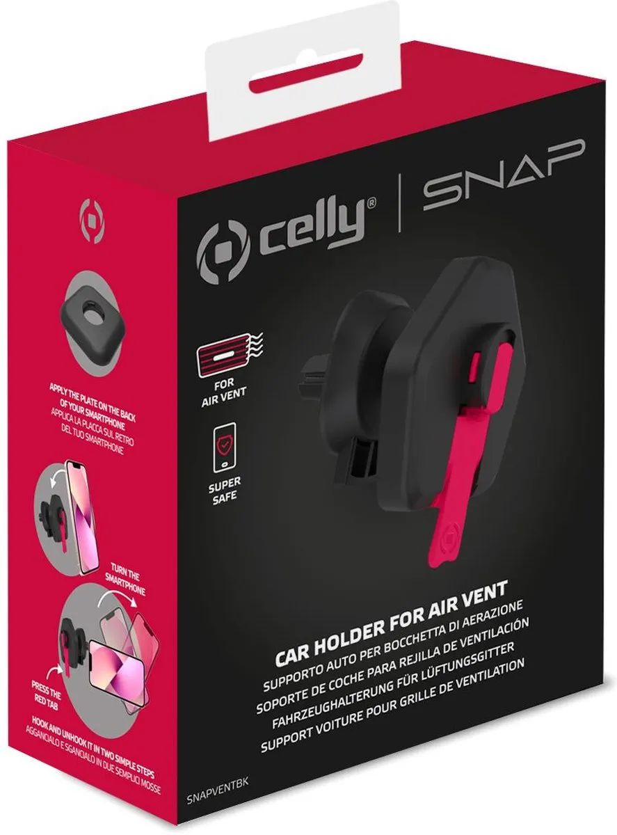 Celly Snap Ventilatierooster Telefoonhouder - Instelbare hoek - Zwart/Rood