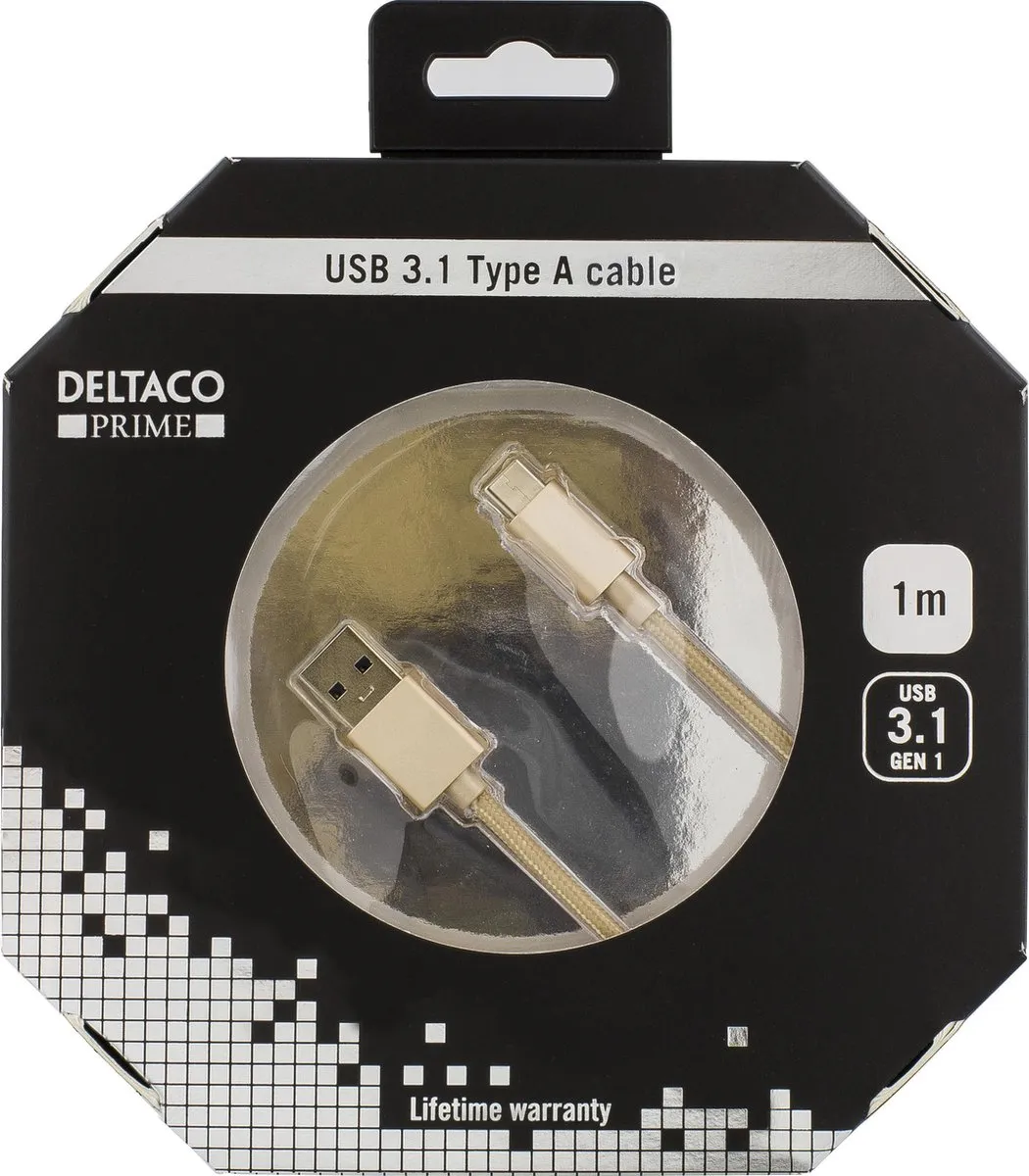Deltaco USBC-1256 USB-A naar USB-C Kabel 1m - Goud