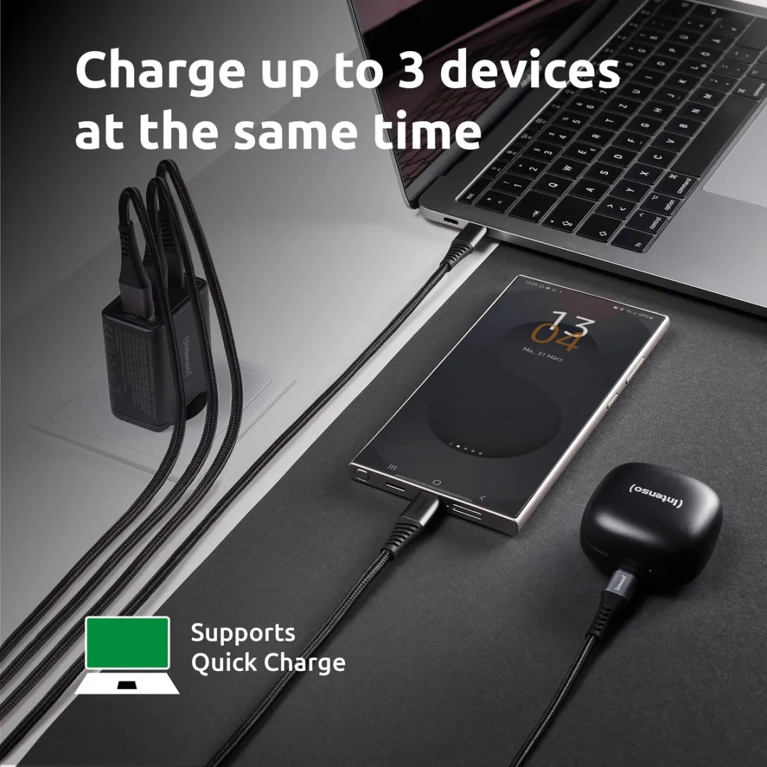 Intenso W65ACC GaN USB-oplader 65W - 1x USB-A 2x USB-C - Zwart