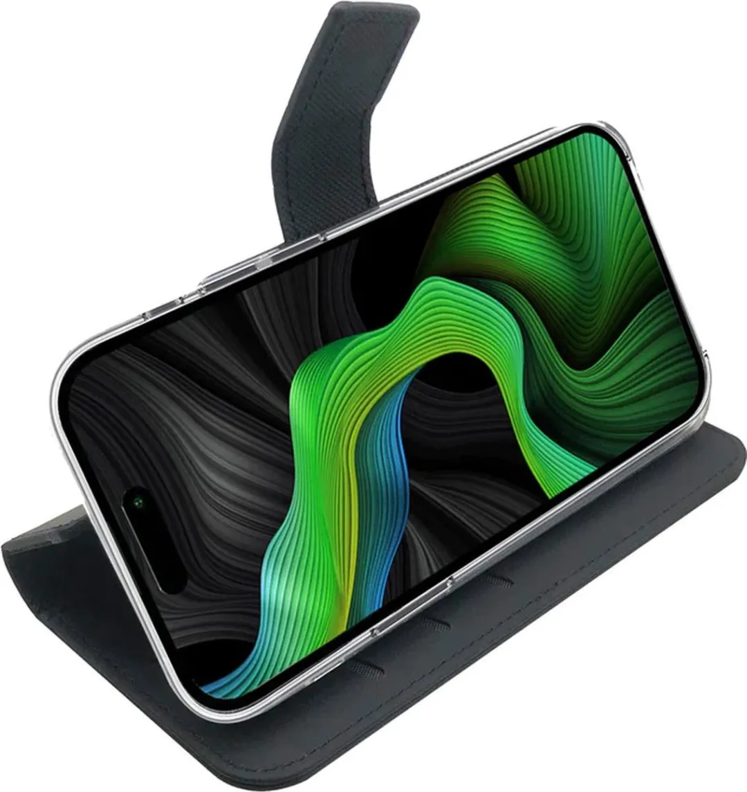 Celly Wally Bookcase Hoesje iPhone 15 Pro - Kunstleer - 3 Pasjes - Zwart