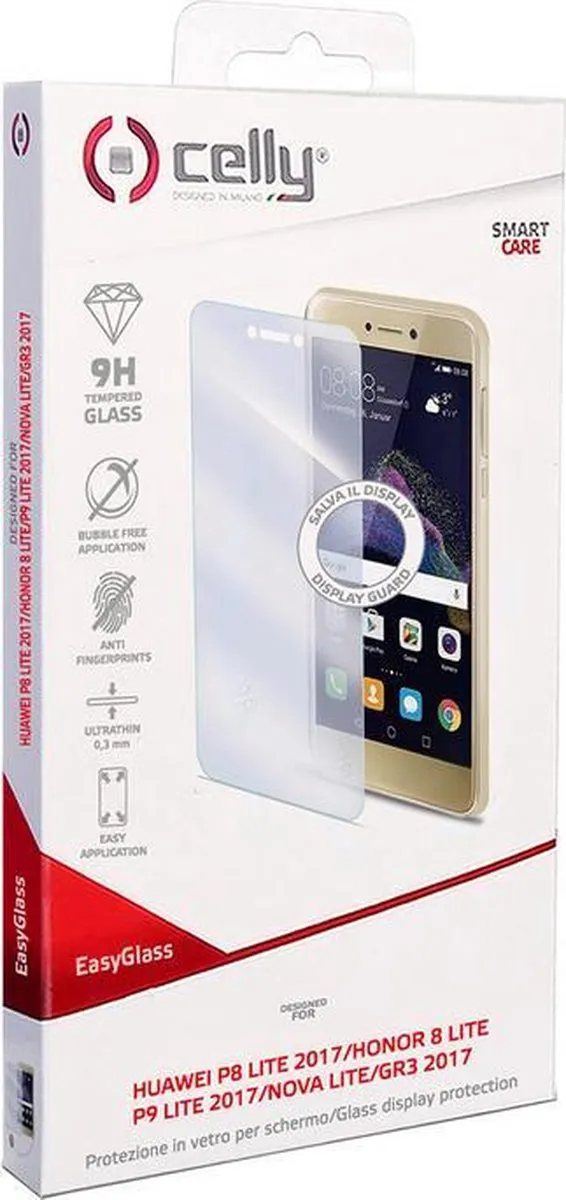 Celly EasyGlass Screenprotector 9H Huawei P8 Lite (2017) - 1 Stuk - afbeelding 2 van 2