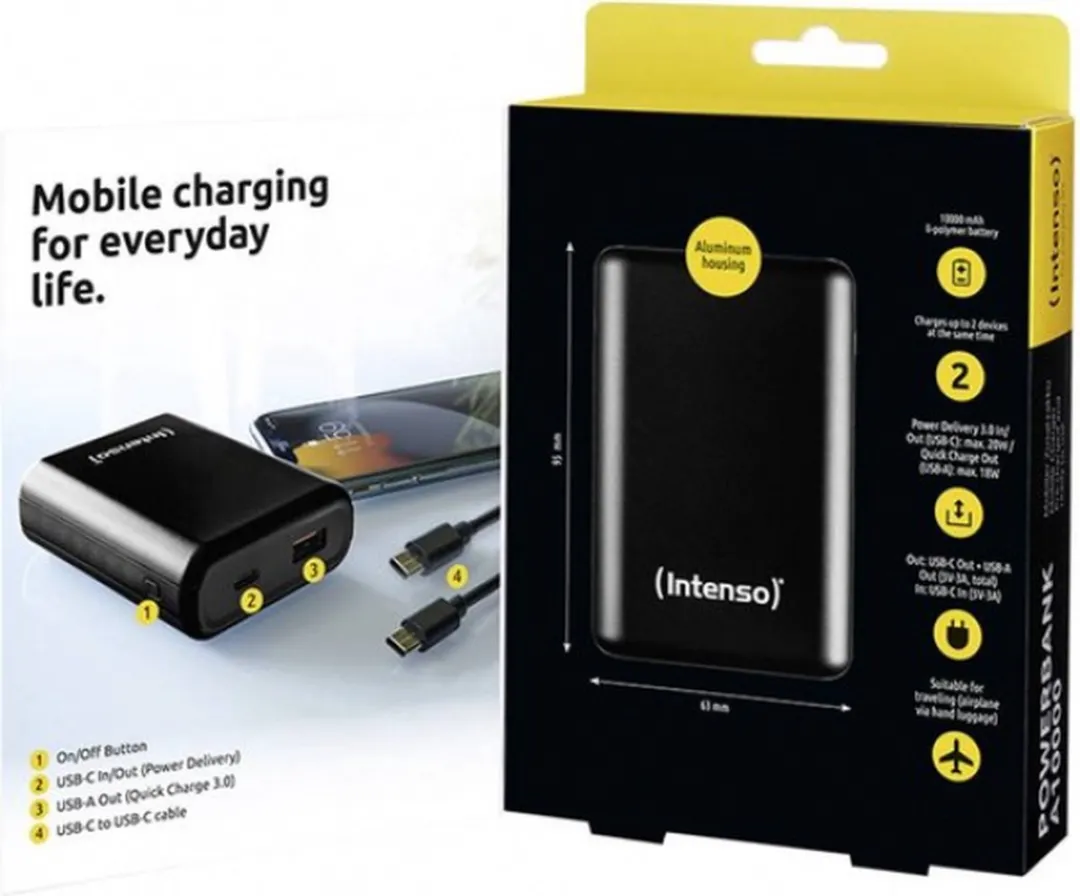 Intenso A10000 Powerbank 10000mAh - USB-A/USB-C - Zwart