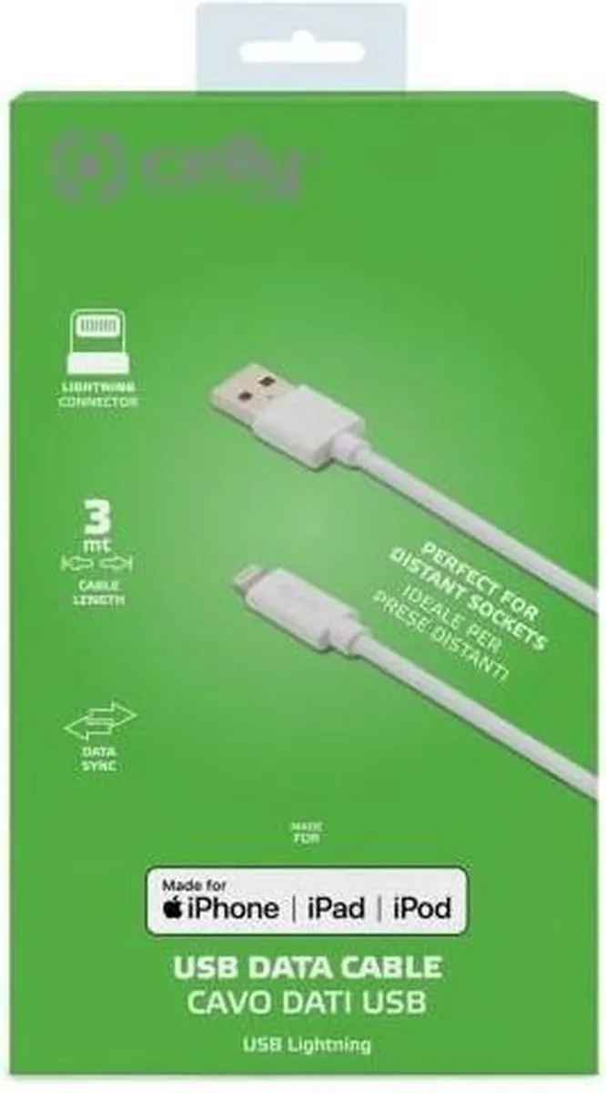 Celly Oplaadkabel USB-A naar Lightning 12W 3.0m - Wit