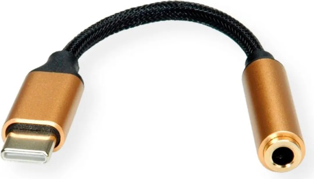 Roline GOLD USB-C naar 3,5mm Audio Adapter 0,13m - Zwart/Goud