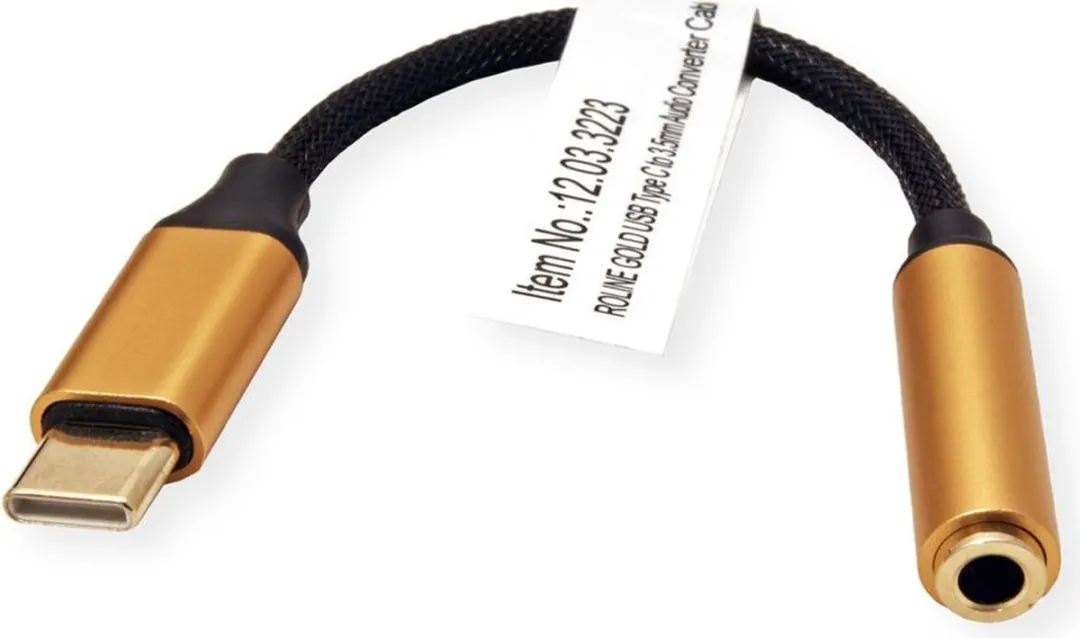 Roline GOLD USB-C naar 3,5mm Audio Adapter 0,13m - Zwart/Goud