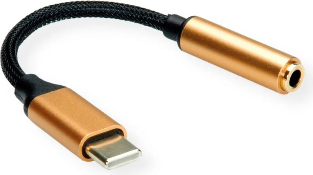 Roline GOLD USB-C naar 3,5mm Audio Adapter 0,13m - Zwart/Goud