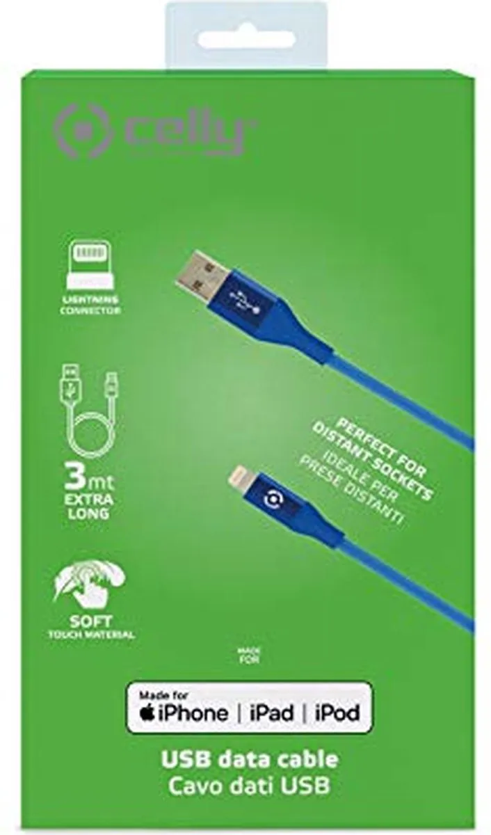 Celly Oplaadkabel USB-A naar Lightning 12W 3.0m - Blauw