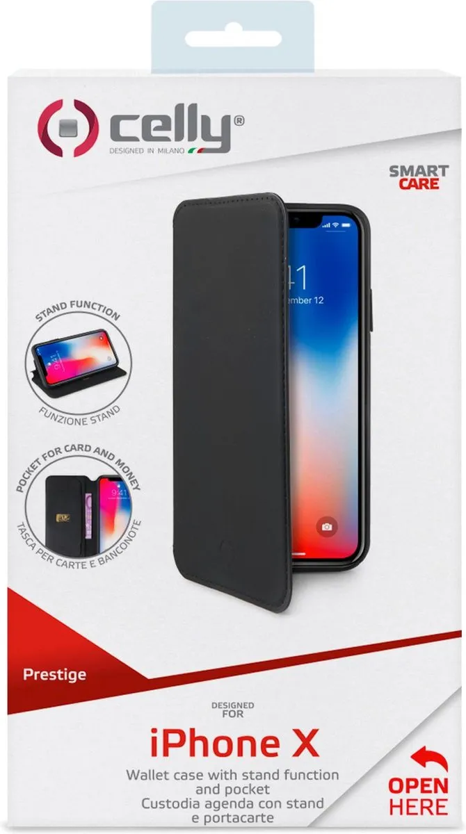 Celly Prestige Walletcase iPhone X/Xs - 8021735737537 - Zwart