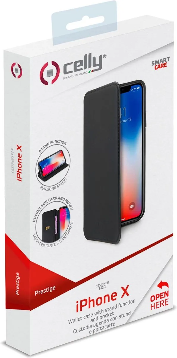 Celly Prestige Walletcase iPhone X/Xs - 8021735737537 - Zwart - afbeelding 6 van 6