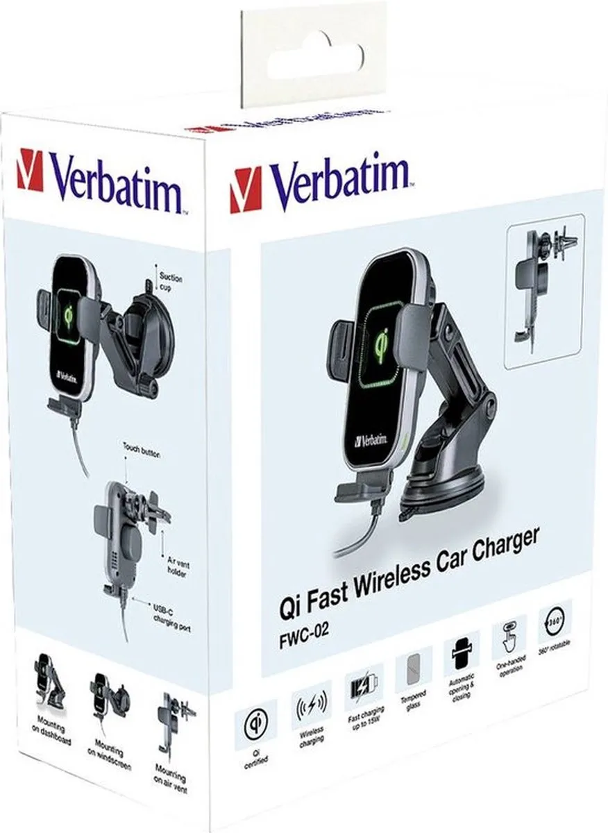 Verbatim FWC-02 Qi Draadloze Oplader & Houder - Zwart