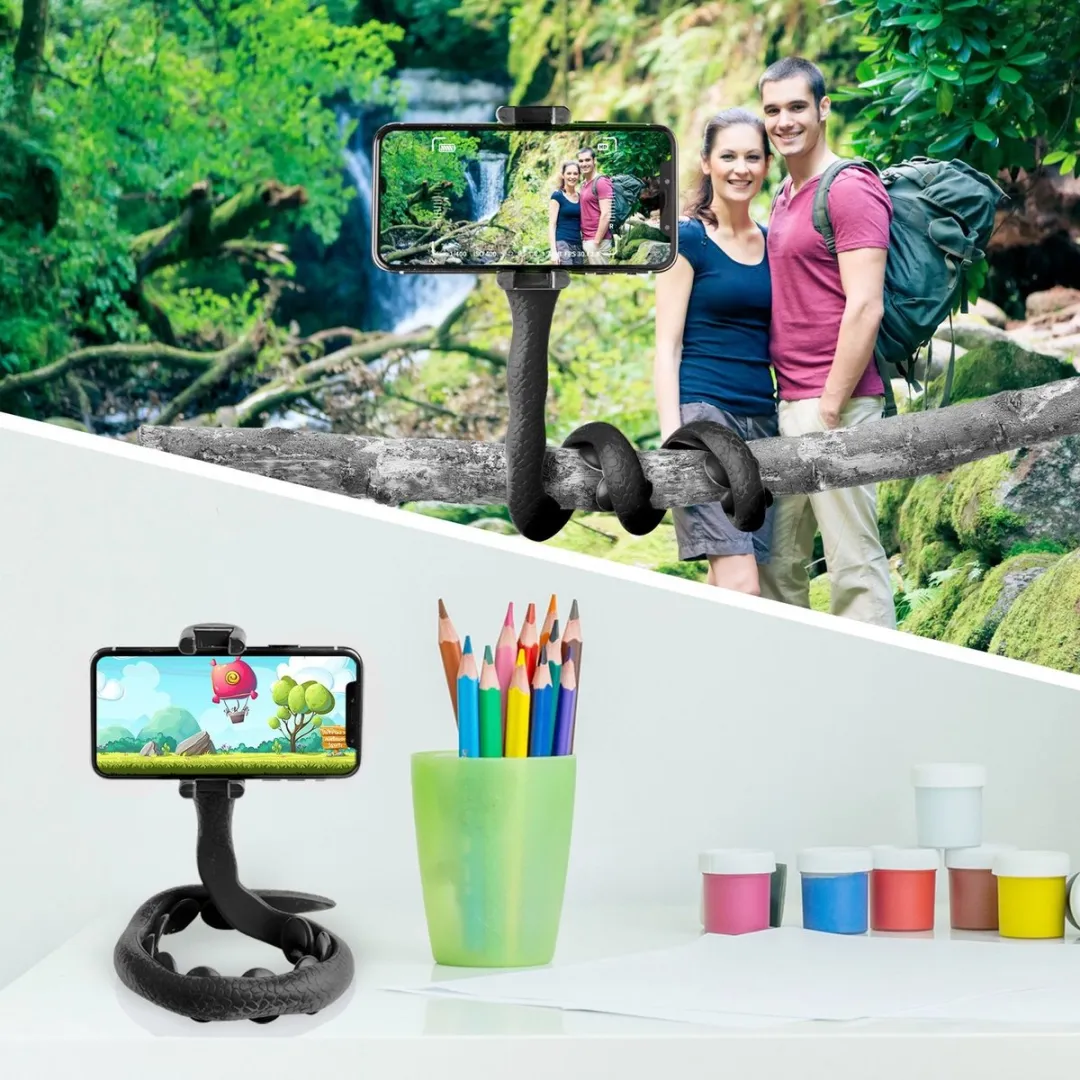 Celly Snake Selfiestick - Smartphone tot 15 Inch - 500g Draagvermogen - Zwart