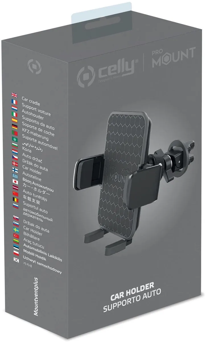 Celly Mount Vent Plus Smartphonehouder - 360° Draaibaar - Zwart
