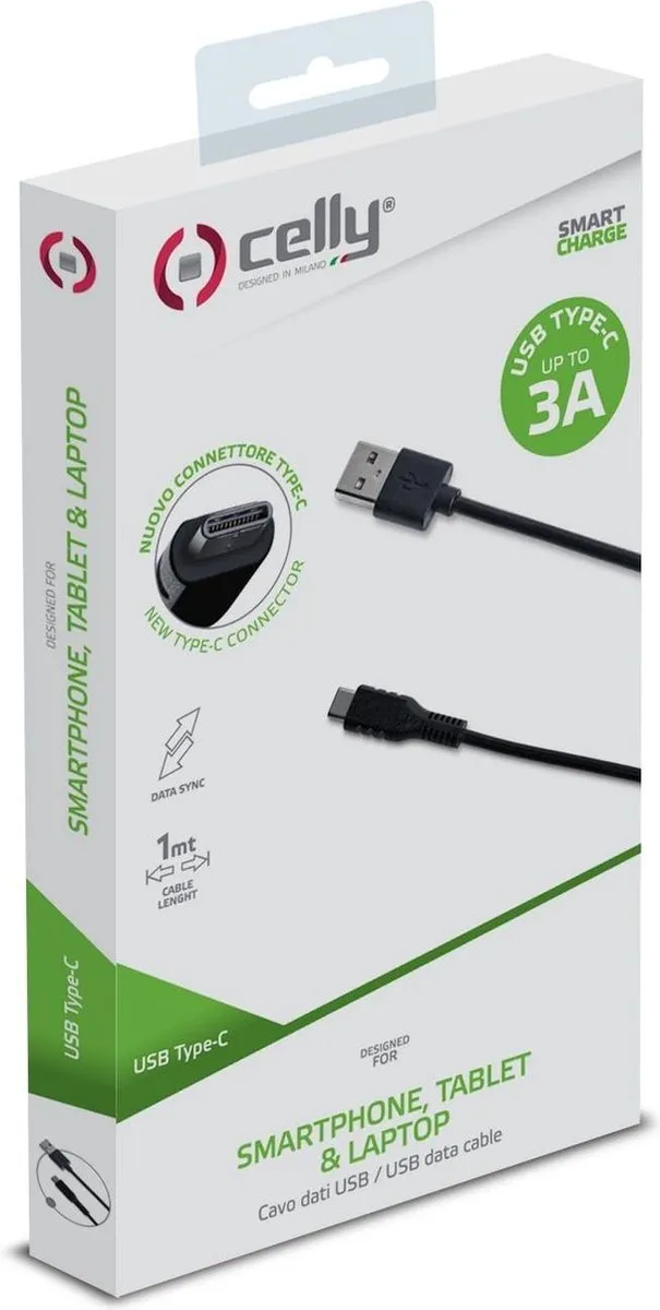 Celly USB-C Kabel 1m - 1GB/s - Zwart
