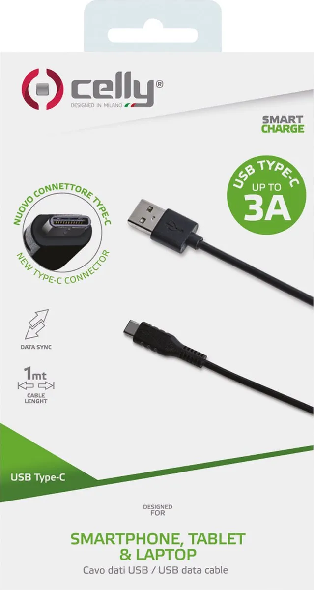 Celly USB-C Kabel 1m - 1GB/s - Zwart