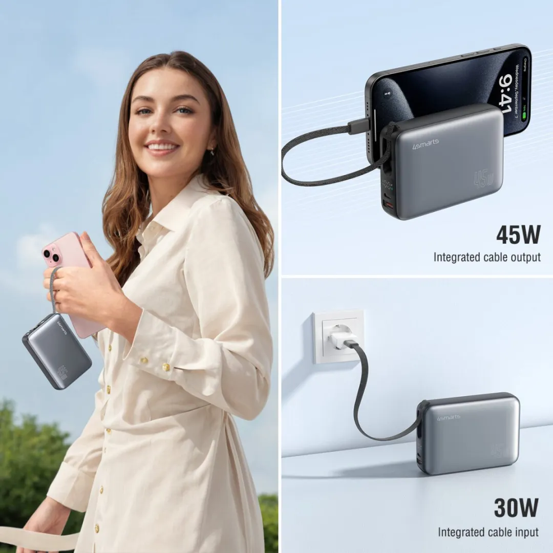 4Smarts Powerbank 20000mAh 45W - USB-C - Grijs