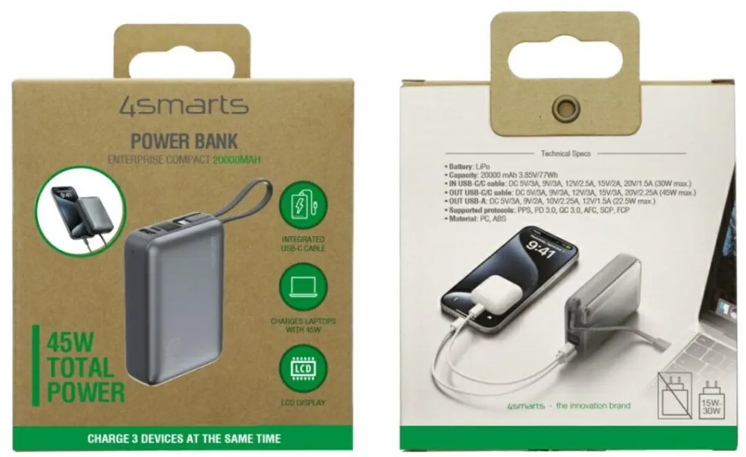4Smarts Powerbank 20000mAh 45W - USB-C - Grijs - afbeelding 6 van 6