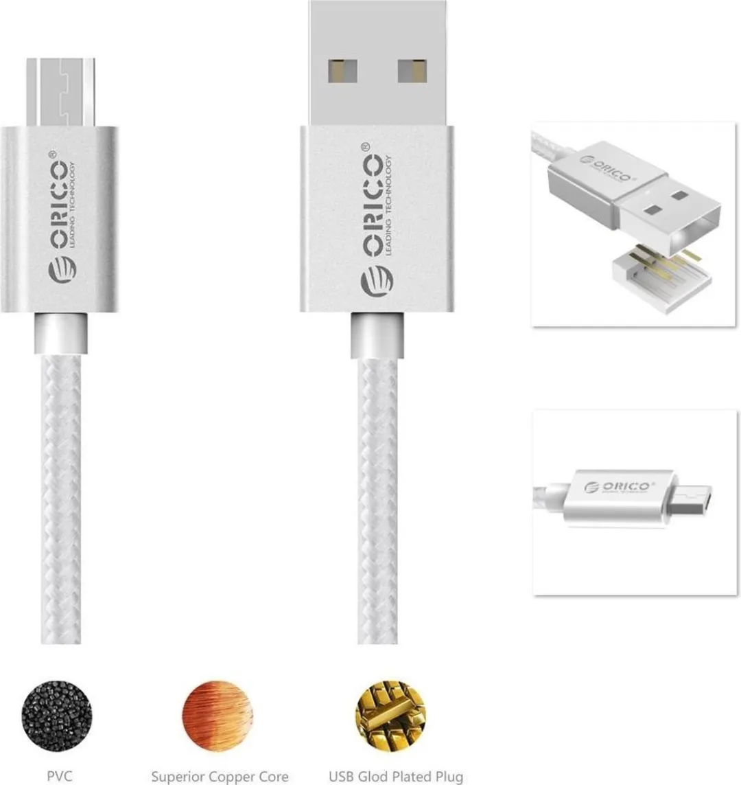 ORICO USB-A naar Micro USB Kabel 2.4A 15cm - Zilver