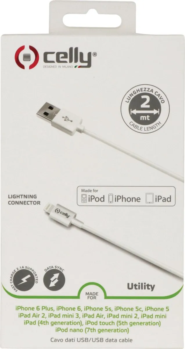 Celly USB-A naar Lightning Kabel Wit