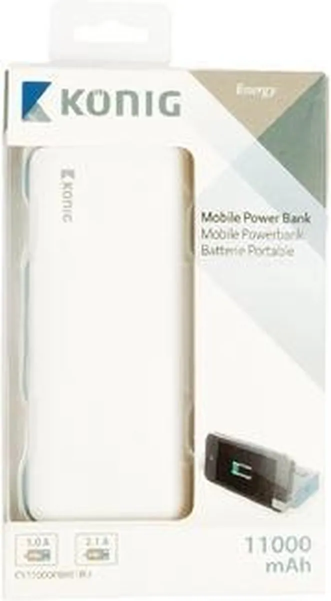 König CS11000PB001BU Powerbank 11000mAh - 2x USB - Wit