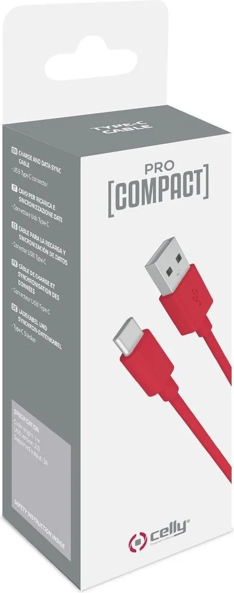 Celly USB-C Kabel 1m - Rood