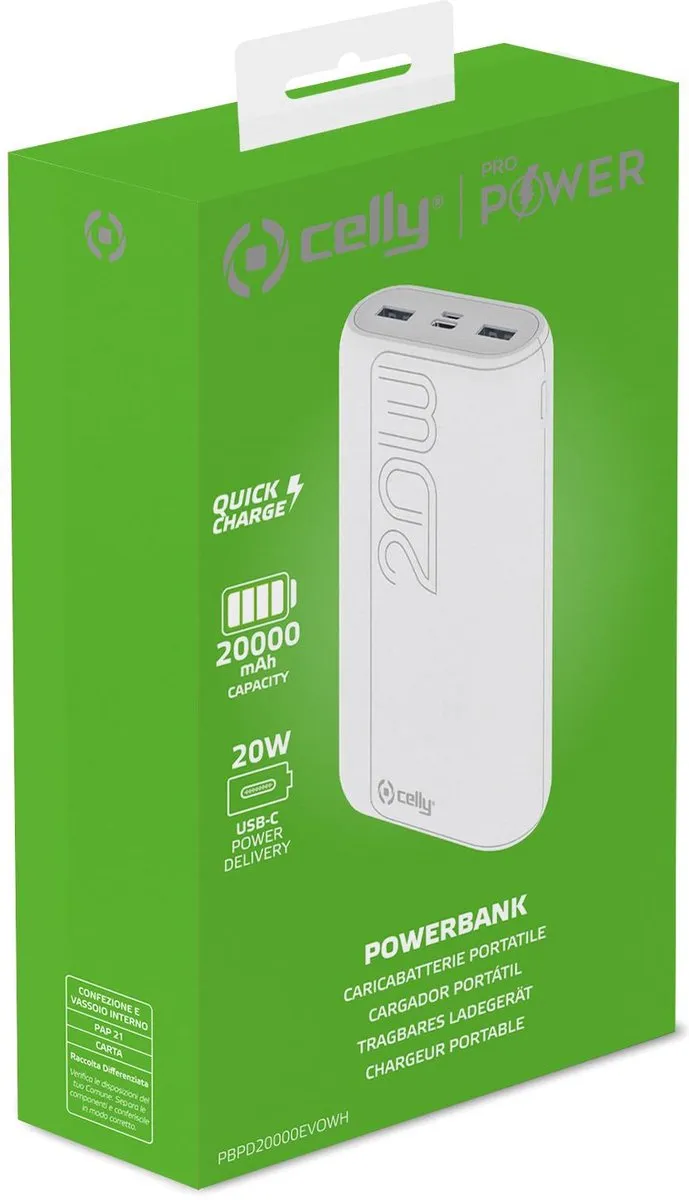 Celly Evo Powerbank PBPD20000EVOWH 20000mAh - 20W - 4 Outputs - Wit - afbeelding 4 van 4