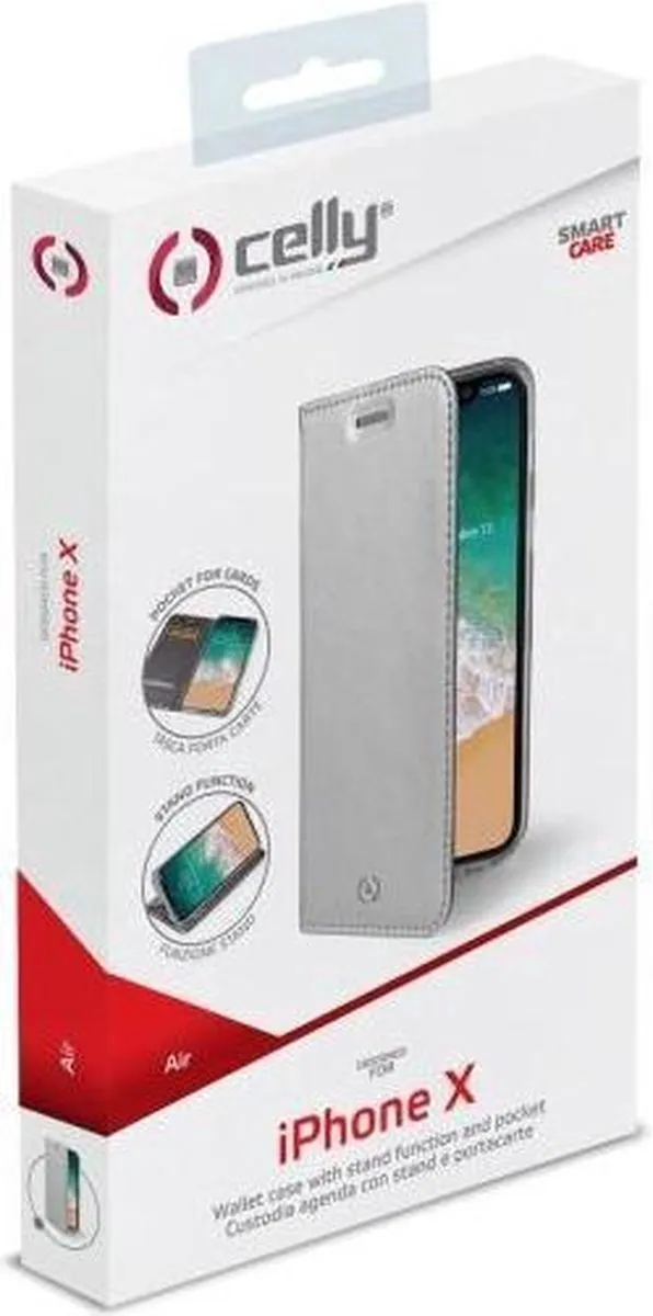 Celly Air Bookcase Hoesje AIR900SV - iPhone X/Xs - Zilver - 2 Pasjes