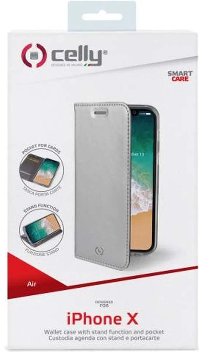 Celly Air Bookcase Hoesje AIR900SV - iPhone X/Xs - Zilver - 2 Pasjes