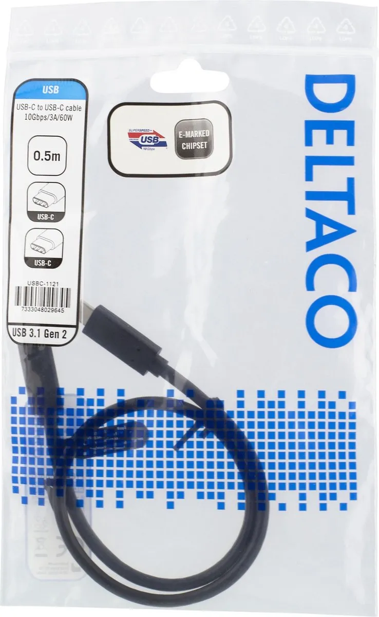 Deltaco USBC-1121 USB-C Kabel 50cm - Zwart