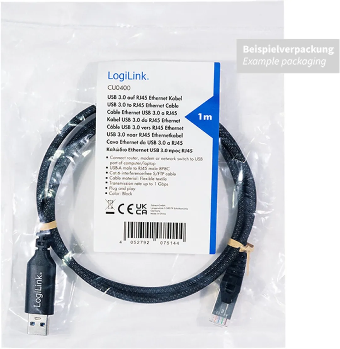 Logilink CU0403 USB 3.0 Adapterkabel - RJ45 - Zwart