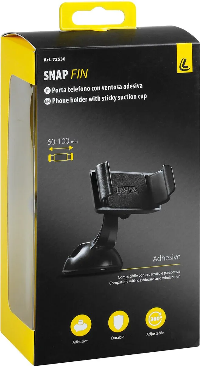 Lampa Snap Fin Telefoonhouder Zuignap - Universeel 80mm - Zwart - afbeelding 6 van 6