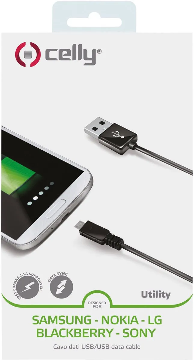 Celly Datakabel USB-A naar micro USB 1m - USB 2.0 - Zwart