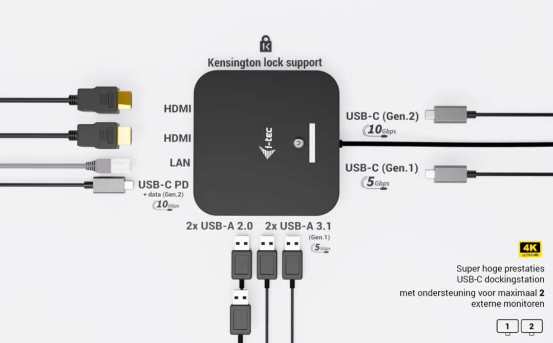 I-tec C31DUALHDMIDOCKPD USB-C Docking Station - 100W - Zwart