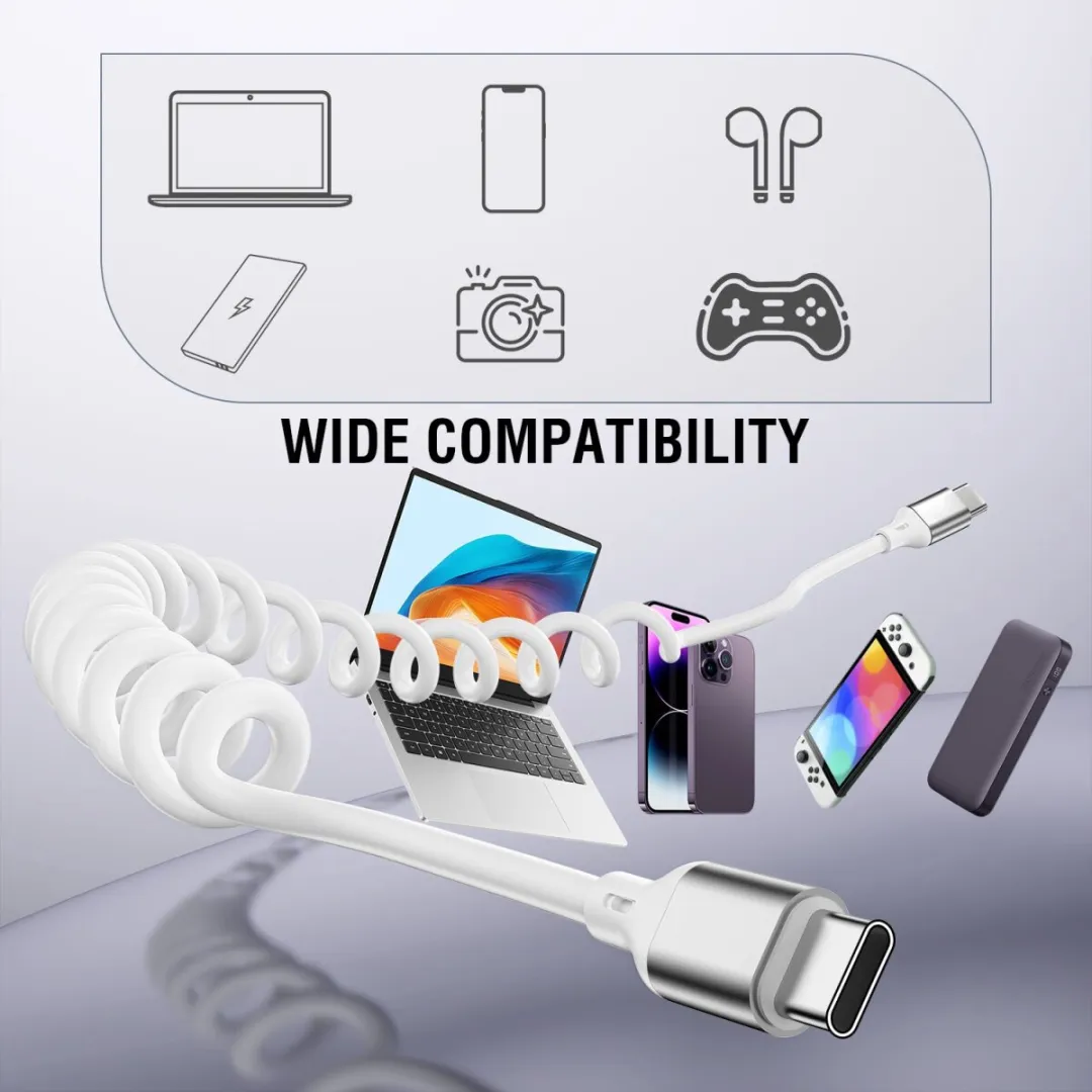 4Smarts USB-C Kabel 100W Spiraal 12-50cm Wit - 1 Paar