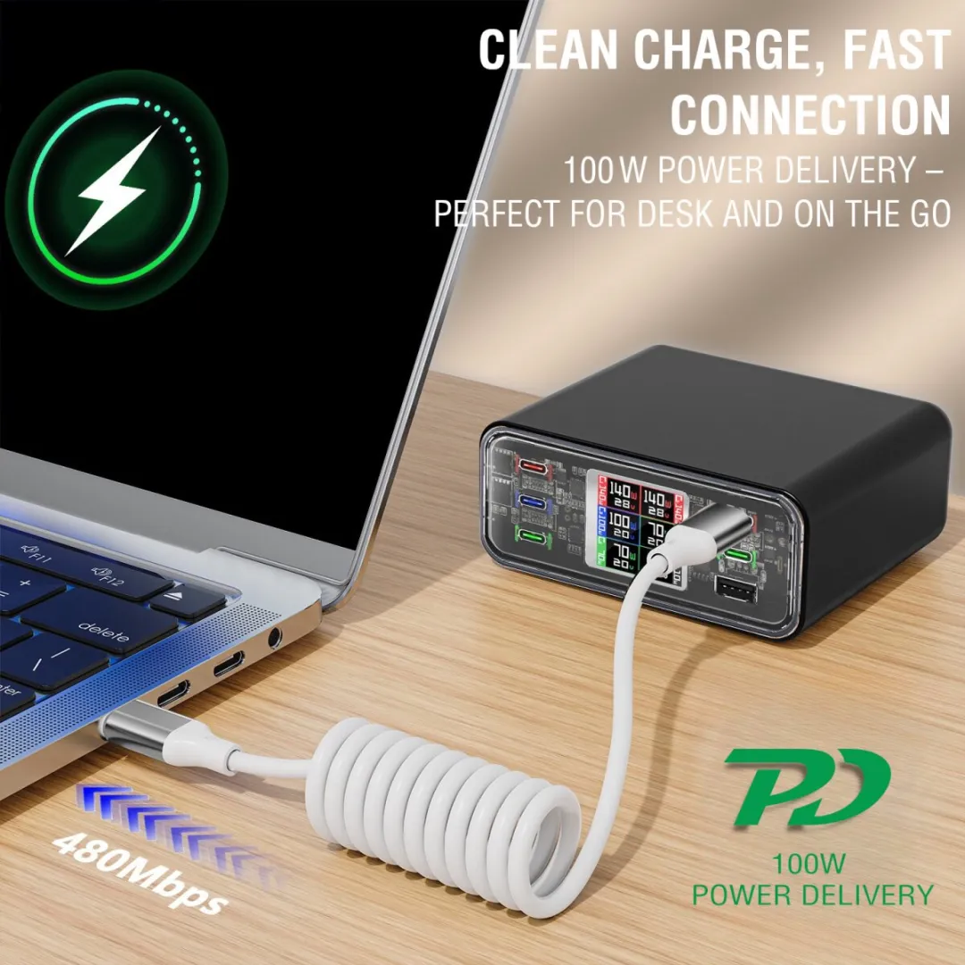 4Smarts USB-C Kabel 100W Spiraal 12-50cm Wit - 1 Paar