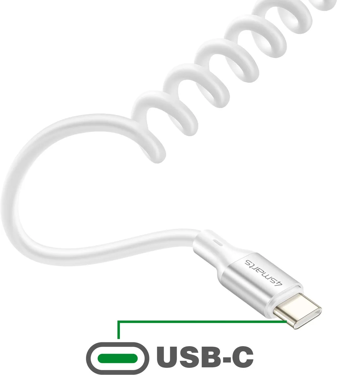 4Smarts USB-C Kabel 100W Spiraal 12-50cm Wit - 1 Paar