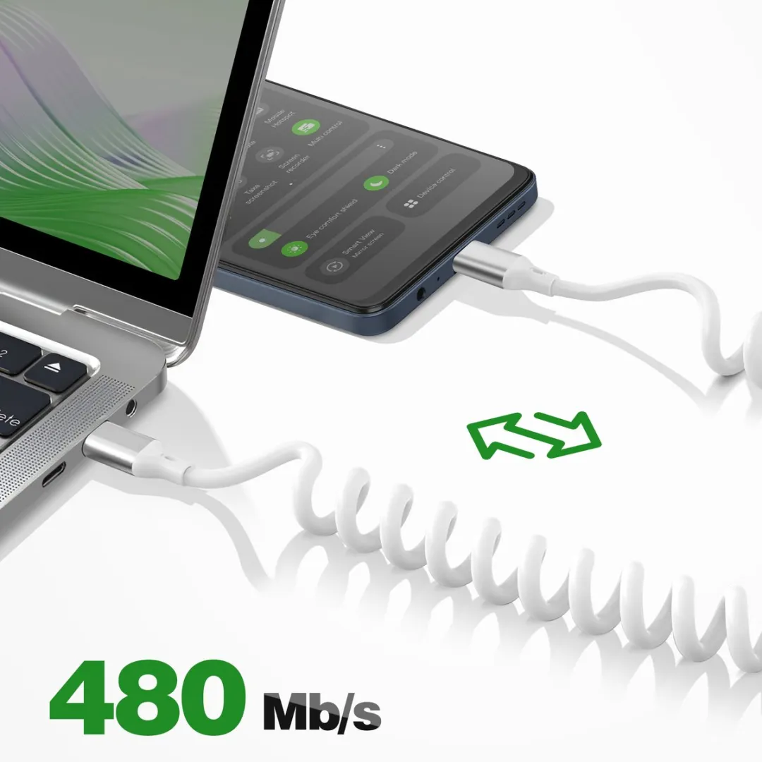 4Smarts USB-C Kabel 100W Spiraal 12-50cm Wit - 1 Paar - afbeelding 6 van 6
